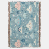 Whimsical Sky Muster mit Wolken, Sternen - Blau Decke (Vorderseite Vertikal)