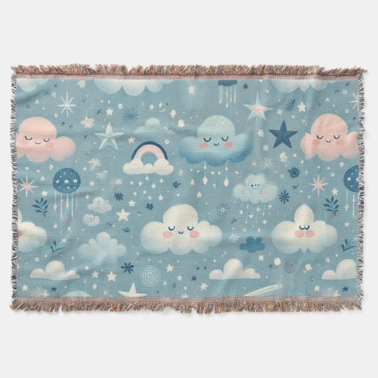 Whimsical Sky Muster mit Wolken, Sternen - Blau Decke (Vorderseite)
