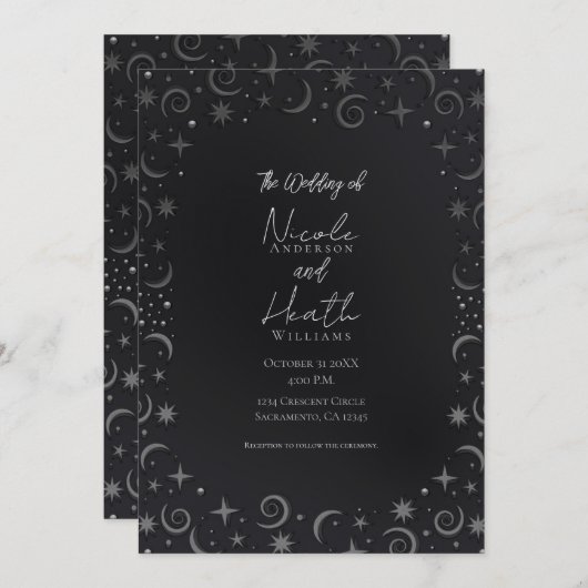 Whimsical Sky Wirbel Silver Celestial Wedding Einladung (Vorne/Hinten)