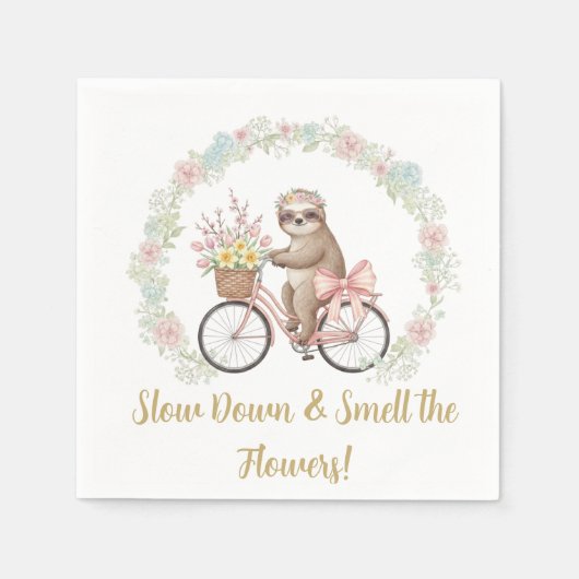 Whimsical Sloth & Floral Baby Shower Paper Napkins Serviette (Vorderseite)
