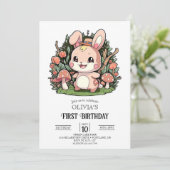 Whimsical Small Bunny 1. Geburtstag digital Einladung (Stehend Vorderseite)