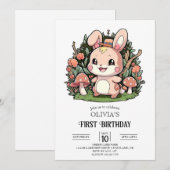 Whimsical Small Bunny 1. Geburtstag digital Einladung (Vorne/Hinten)