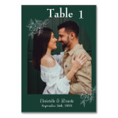 Whimsical Smaragdgrün Hochzeit Foto Tischnummer (Rückseite)
