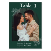 Whimsical Smaragdgrün Hochzeit Foto Tischnummer (Vorderseite)