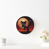 Whimsical Smiling Black Cat Runde Wanduhr (Zuhause)
