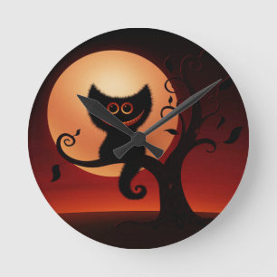 Whimsical Smiling Black Cat Runde Wanduhr