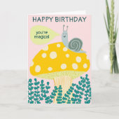 Whimsical Snail on Magical Mushroom CUSTOM Bday Karte (Vorderseite)