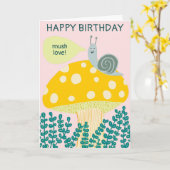 Whimsical Snail on Magical Mushroom CUSTOM Bday Karte (Gelbe Blume)