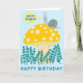 Whimsical Snail on Magical Mushroom CUSTOM Bday Karte (Vorderseite)