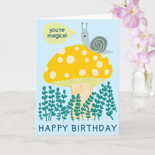 Whimsical Snail on Magical Mushroom CUSTOM Bday Karte (Orchidee)