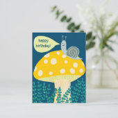 Whimsical Snail on Magical Mushroom CUSTOM Bday Postkarte (Stehend Vorderseite)