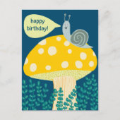 Whimsical Snail on Magical Mushroom CUSTOM Bday Postkarte (Vorderseite)