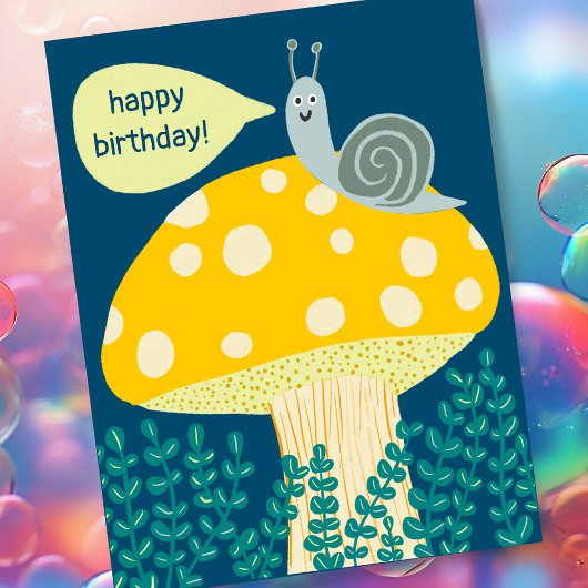 Whimsical Snail on Magical Mushroom CUSTOM Bday Postkarte
