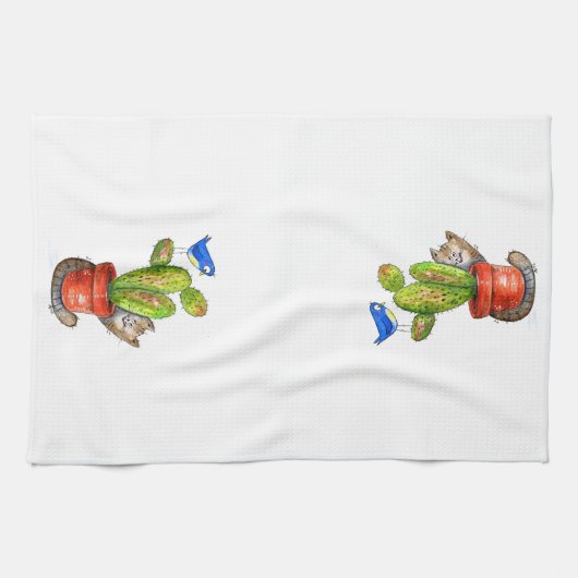 Whimsical Sneaky Cat with Cactus Geschirrtuch (Horizontal)