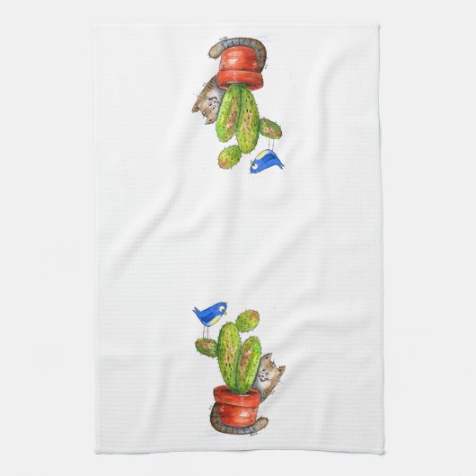 Whimsical Sneaky Cat with Cactus Geschirrtuch (Vertikal)