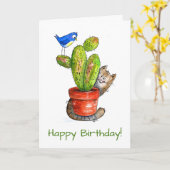 Whimsical Sneaky Cat with Cactus Karte (Gelbe Blume)
