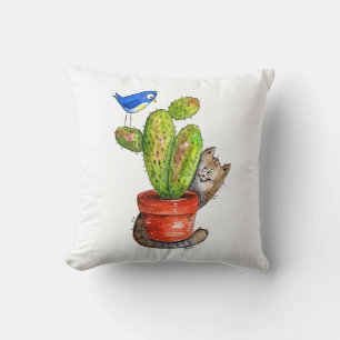 Whimsical Sneaky Cat with Cactus Kissen