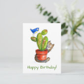 Whimsical Sneaky Cat with Cactus Postkarte (Stehend Vorderseite)
