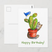 Whimsical Sneaky Cat with Cactus Postkarte (Vorne/Hinten)