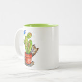 Whimsical Sneaky Cat with Cactus Zweifarbige Tasse (Vorderseite Links)