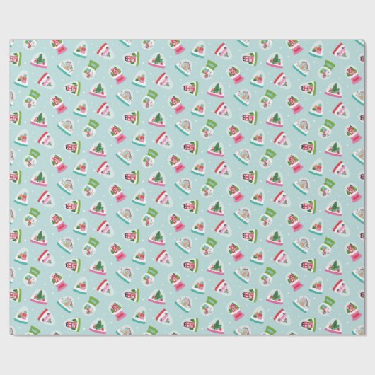 Whimsical Snow Globes in Aqua Blue Pattern Geschenkpapier (Flach)