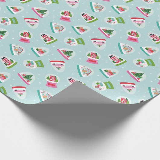 Whimsical Snow Globes in Aqua Blue Pattern Geschenkpapier (Ecke)
