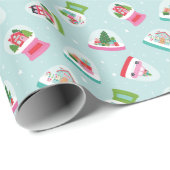 Whimsical Snow Globes in Aqua Blue Pattern Geschenkpapier (Rolleneckpunkt)