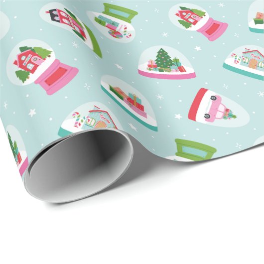 Whimsical Snow Globes in Aqua Blue Pattern Geschenkpapier (Rolleneckpunkt)