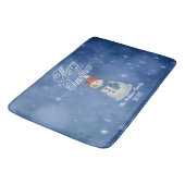 Whimsical Snow Man frohe Weihnachten Badematte (Schrägansicht)