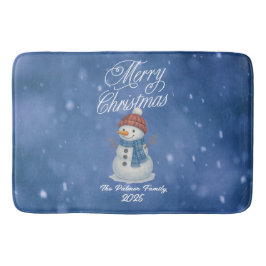 Whimsical Snow Man frohe Weihnachten Badematte