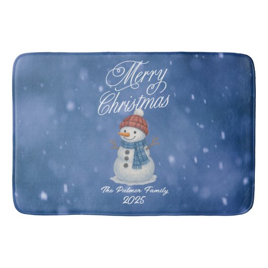 Whimsical Snow Man frohe Weihnachten Badematte (Vorderseite)