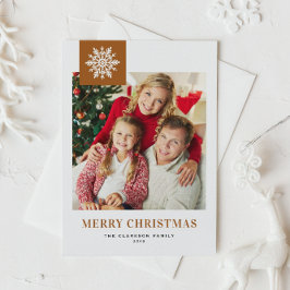 Whimsical Snowflake Burnt Orange Christmas Photo Feiertagspostkarte