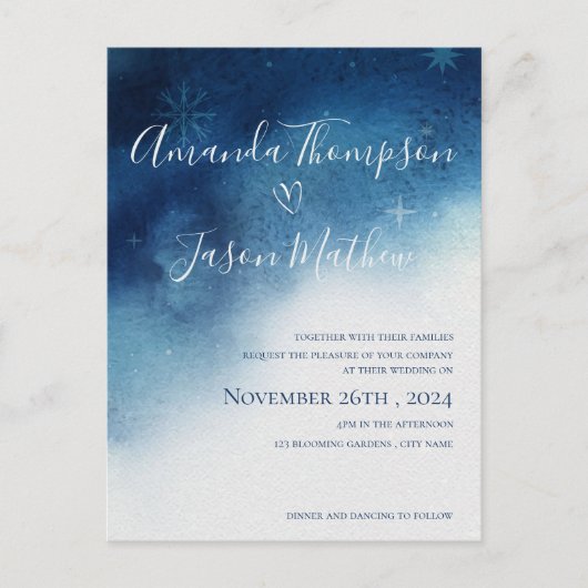 Whimsical Snowflake Elegante Einladungspostkarte (Vorderseite)