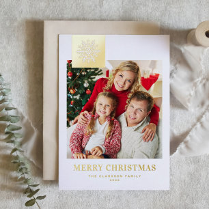 Whimsical Snowflake Tag Frohe Weihnachten Foto Folien Feiertagskarte