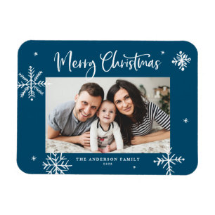 Whimsical Snowflakes Blau Frohe Weihnachten Foto Magnet