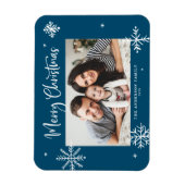 Whimsical Snowflakes Blau Frohe Weihnachten Foto Magnet (Vertikal)