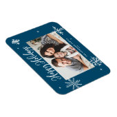 Whimsical Snowflakes Blue Happy Holidays Foto Magnet (Rechte Seite)