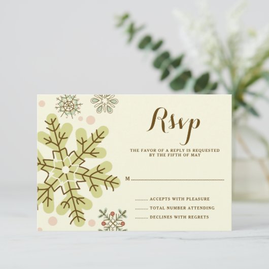 Whimsical Snowflakes Wedding RSVP (Stehend Vorderseite)