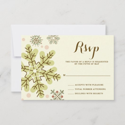 Whimsical Snowflakes Wedding RSVP Karte (Vorderseite)