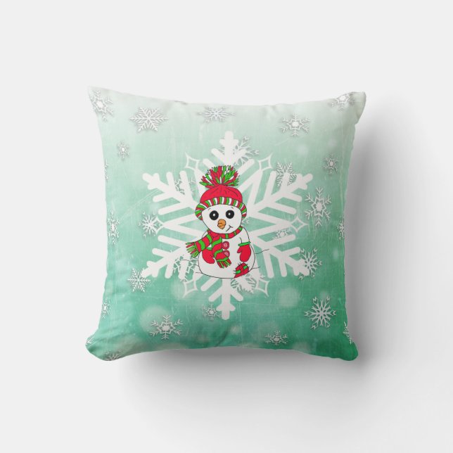 Whimsical Snowman and Snowflake Holiday Deco Kissen (Vorderseite)