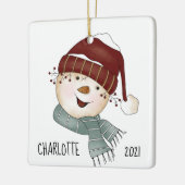 Whimsical Snowman Custom Foto Weihnachten Keramikornament (Links)