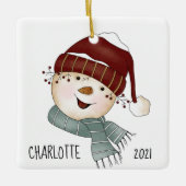Whimsical Snowman Custom Foto Weihnachten Keramikornament (Vorderseite)