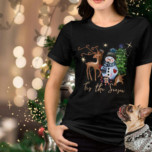 Whimsical Snowman & Deer Festivals Feiertag Frauen Tri-Blend Shirt