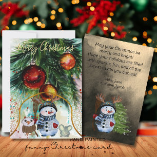 Whimsical Snowman & Forest Friends Holiday Card Feiertagskarte