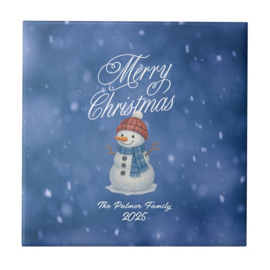 Whimsical Snowman Frohe Weihnachten Fliese (Vorderseite)