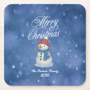 Whimsical Snowman Frohe Weihnachten Rechteckiger Pappuntersetzer