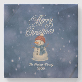 Whimsical Snowman Frohe Weihnachten Steinuntersetzer