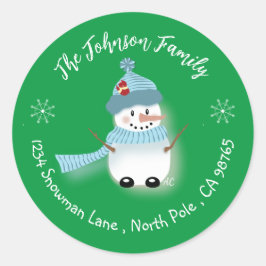 Whimsical Snowman Holiday Green Umschlag Aufkleber