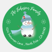 Whimsical Snowman Holiday Green Umschlag Aufkleber (Vorderseite)