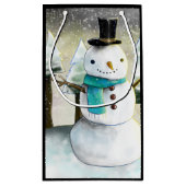 Whimsical Snowman im Winter Weihnachten Zeichnend Kleine Geschenktüte (Rückseite)